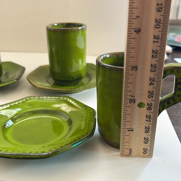 Green Signed PV Pleasant Village Italian Espresso Cups and Saucers - Set of 4 - Picture 10 of 12